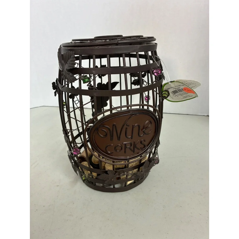 Epic Products Cork Cage Barrel Metal Wine Cork Holder Grape Leaf Glass Beads New